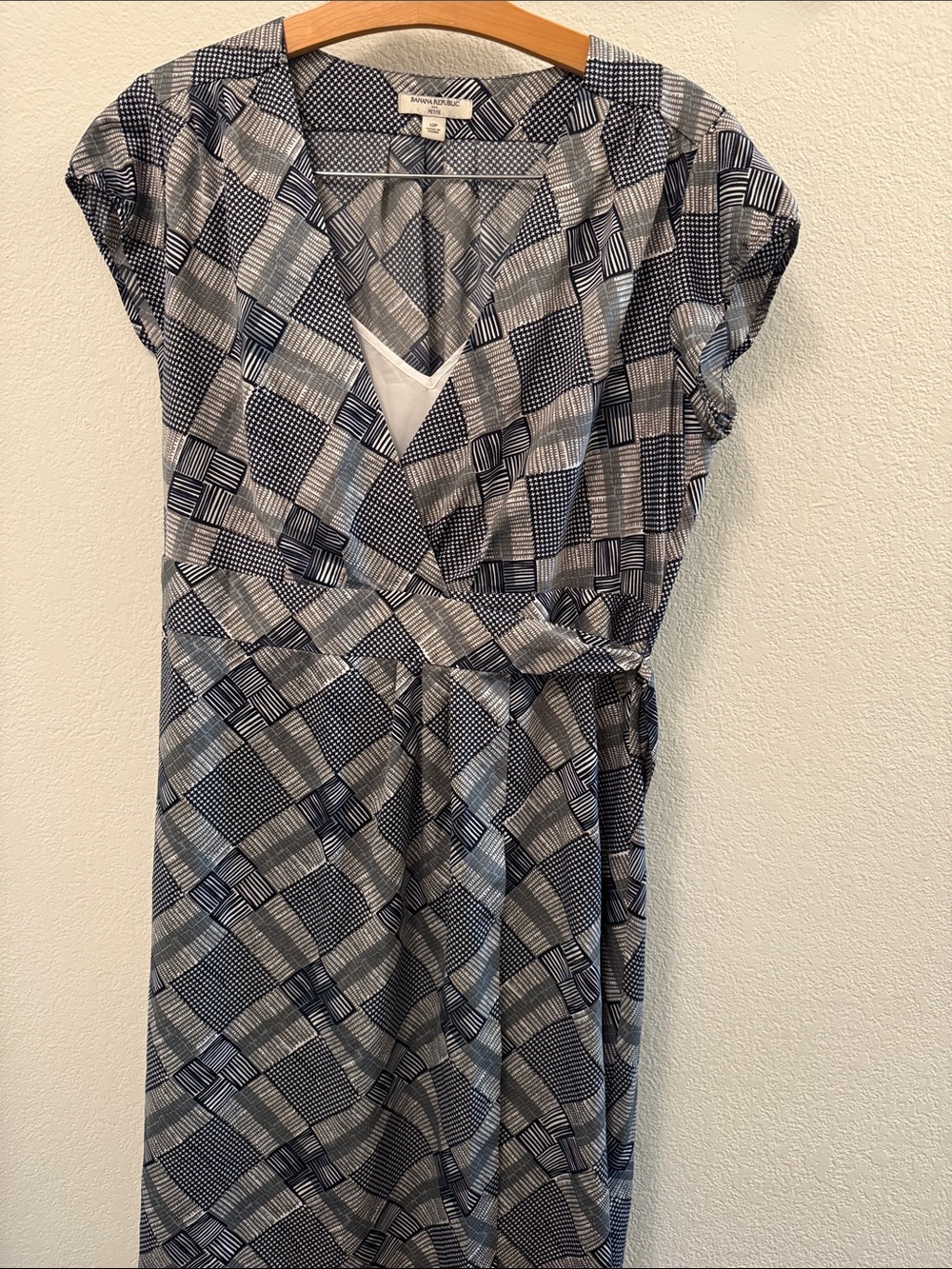 Banana Republic Factory Navy and White Geometric Wrap-Style Midi Dress